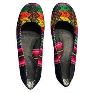 Moleca Bohemian Striped Multicolor Ballet Flats Comfort Shoes Brazil Size 35